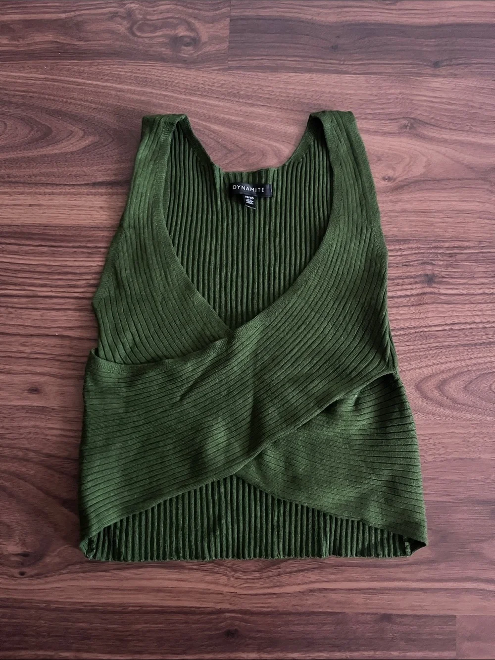 Dynamite Green Ribbed Wrap Crop Tank - Picture 1 of 4